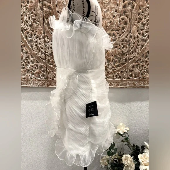 Lulus White Mini Chiffon Ruching w/ Ruffles Dress- size XL - Picture 6 of 9